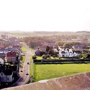 View of Bamburgh village from the high castle walls.
