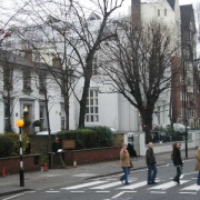 Pattie(george), Gordon(paul), Felicia(ringo), Annamarie(john) crossing Abbey Road