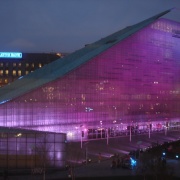 Purple lit Urbis in Manchester