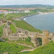 Scarborough Castle wall with North Bay behind it (05-06-2006)