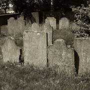 Ancient gravestones in Edwinstowe Churchyard, Nottinghamshire.