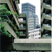 The city of London from the Barbican highwalks to moorgate.