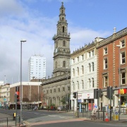Boar Lane showing Trinity Church, Leeds, West Yorkshire.