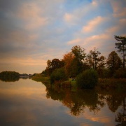 Trentham Gardens lake at sunset, Stoke-on-Trent, Staffordshire