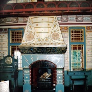 A small fireplace.