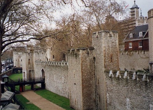 Tower of London outer wall by Thames River.