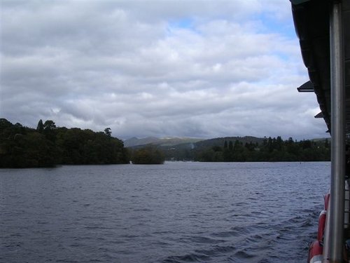 From a pleasure boat, looking towards the Langdale Pikes