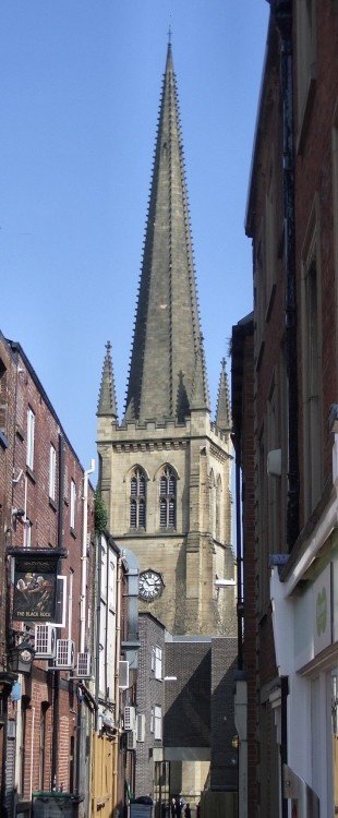 Wakefield Cathedral, West Yorkshire. Viewed from Westgate