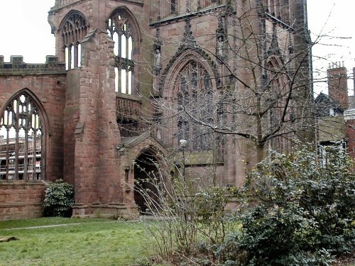 Bombed ruins of the Old Cathedral in Coventry.