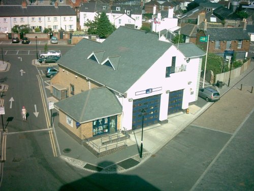 The RNLI lifeboat building seen from the top of the Look and sea centre tower.