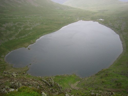 Red Tarn taken from Striding Edge (from memory) close to the peak of Mt Helvellyn.
