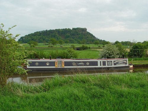 Narrow boat on Shropshire Union Canal below Beeston Castle