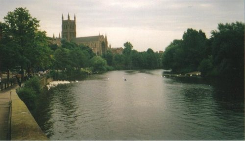 Another view of Worcester cathedral from bridge.