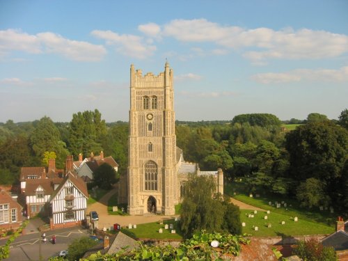 View of St Peter & St Paul Church, from Eye Castle, in Eye, Suffolk