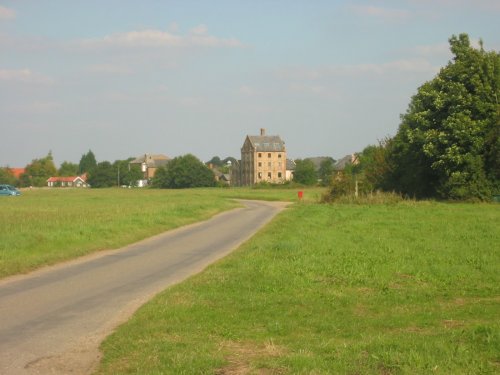 View across the common to the village of Mellis, Suffolk