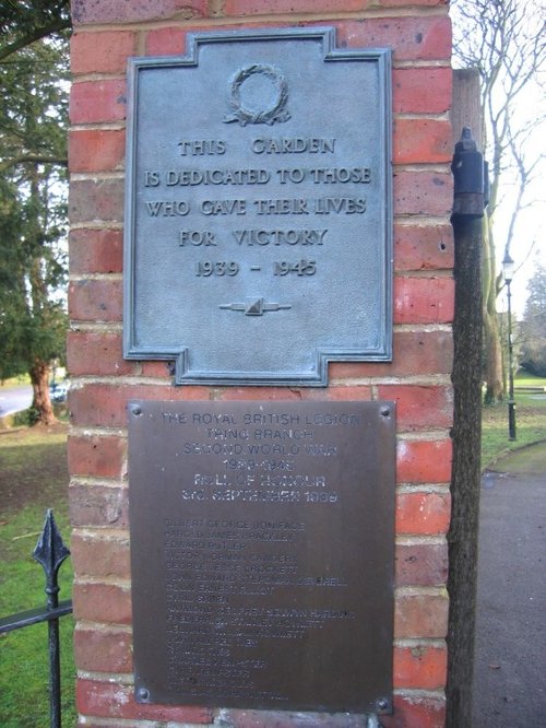 Tring Memorial Gardens sign, Tring, Hertfordshire
