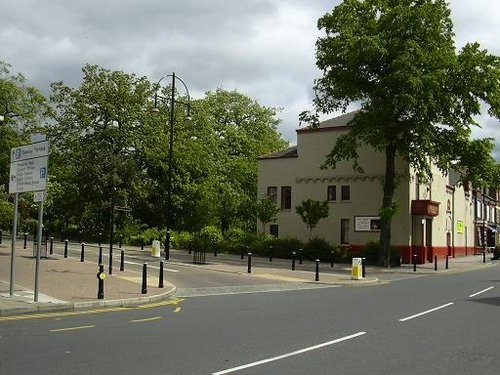 Regent cinema and memorial park entrance, Marple