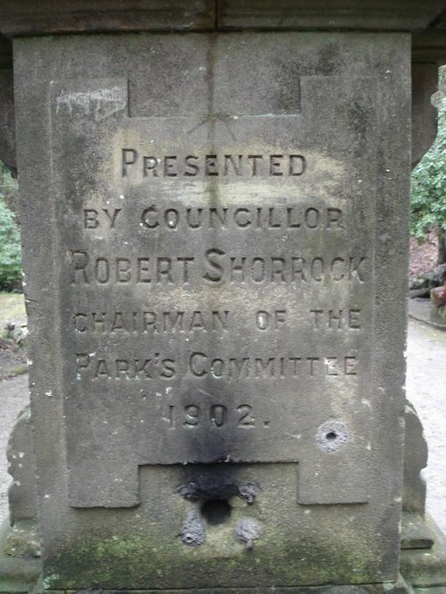 The Inscription on the Shorrock Drinking Fountain, Bold Venture Park, Darwen, Lancashire.