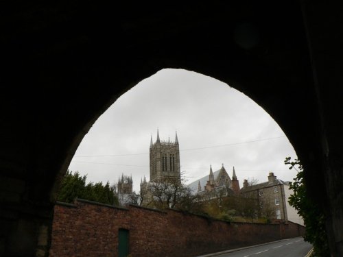 Lincoln Cathedral from the arch at Pottergate.
