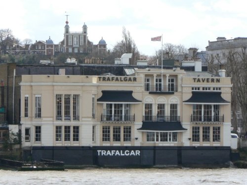 The Trafalgar Tavern at Greenwich with Royal Observatory in background.