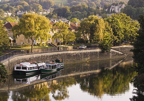 Boats moored, River Avon, Bath, Somerset