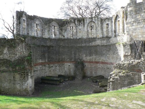 Rear view of the Multangular Tower in museum gardens, York.