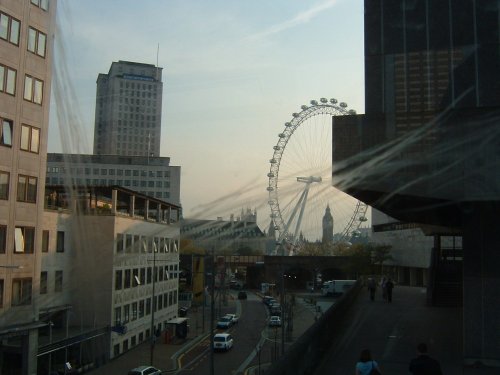 London Eye viewed from a bus.