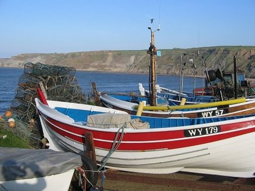 Boats at Runswick Bay, near Whitby.