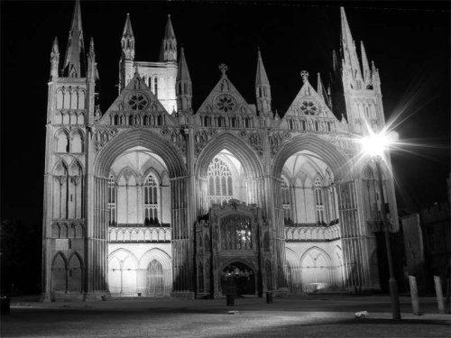 Peterborough Cathedral by night