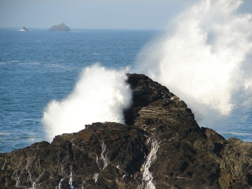 A huge watersplash, near Porthcothan Bay, december 2005, Cornwall.