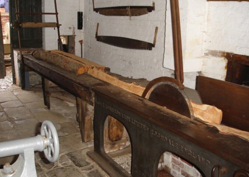 Old woodcutting machinery at Erddig House, Wrexham (NT).