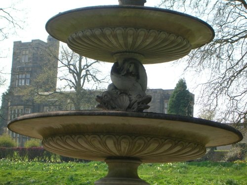 One of a pair of nineteenth century fountains located in Cliffe Castle Gardens in Keighley.