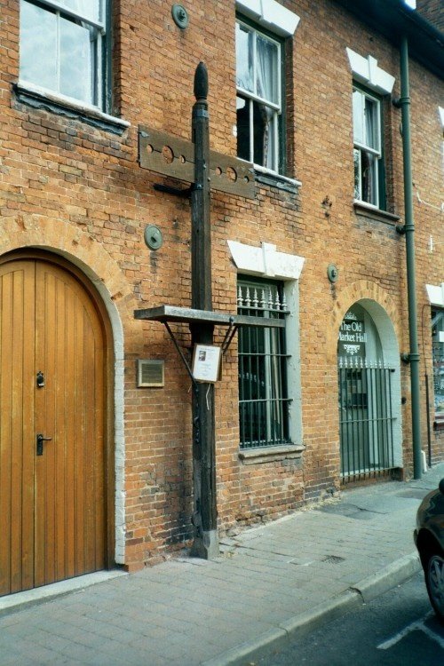 This is a picture of the stocks and old market hall in COLESHILL, WARWICKSHIRE.