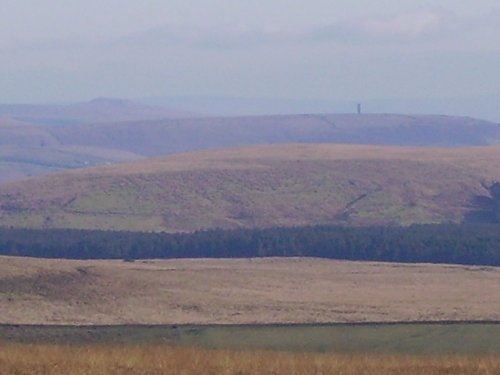 Top of Winter hill. Full zoom on Peel Tower.