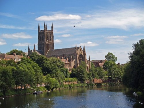 Worcester Cathedral & the river Severn, Worcester.