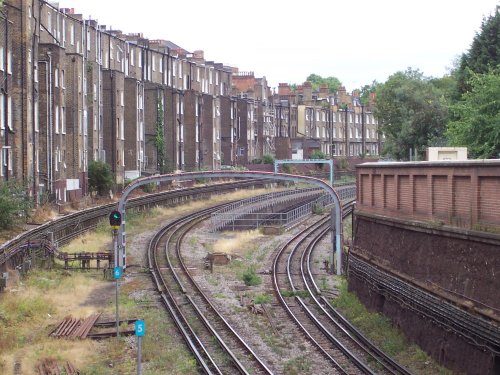 Looking towards Barons Court from West Kensington Station bridge