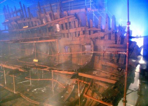 Mary Rose wreck as it is today, being preserved. Portsmouth Historic Dockyard. July 2006