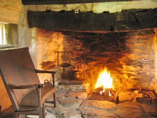 A welcoming fire at Ty Mawr, Penmachno, Wales