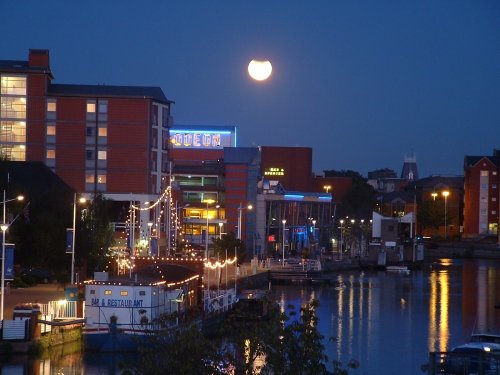 Brayford Pool, Lincoln, during a partial eclipse of the moon.