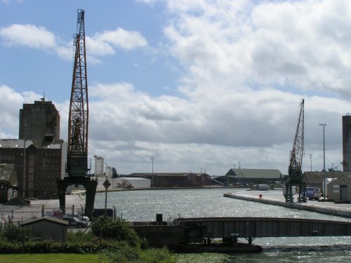 Cranes on guard at Sharpness Docks, Gloucestershire