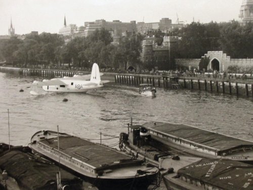 LONDON, APRIL, 1954. SUNDERLAND ON THAMES IN FRONT OF TOWER OF LONDON TAKEN BY ME.