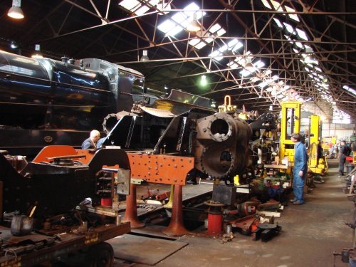 Inside the repair and maintenance sheds at the Great Central Railway, Loughborough, Leicestershire.