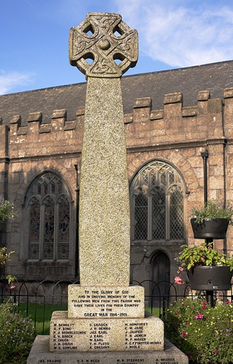 Celtic cross at St. Mary's church in Callington, Cornwall.