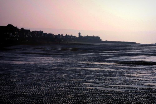 Hilbre Island at Sunset, across Hoylake beach.