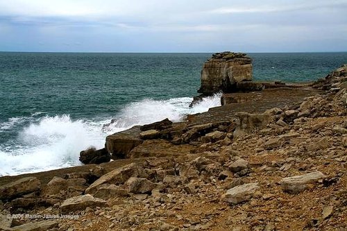 Portland Bill, Dorset. Pulpit rock, with surf! Rather an indifferent day (as you can see!)