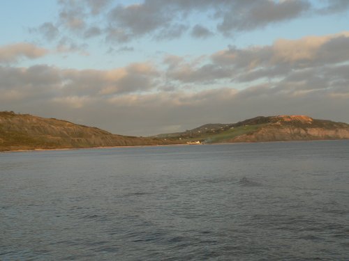 Looking across to Charmouth from Lyme Regis, Dorset.