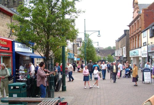 The pedestrianised main street in Buxton, Derbyshire.