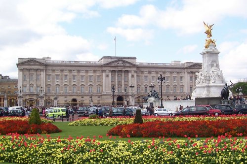 Spring flowers in full bloom at Buckingham Palace, London.