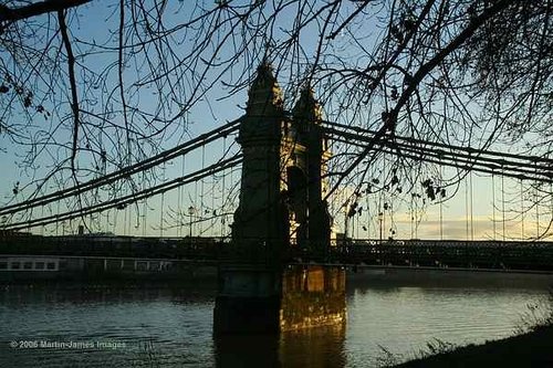 London River Thames, Hammersmith Bridge, early light on a winter's day
