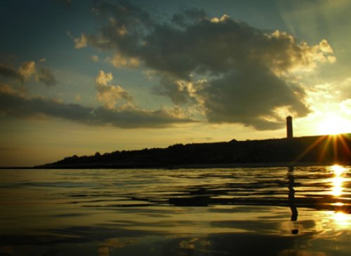 The Naze Tower from a Kayak, at Walton on the Naze, Essex.